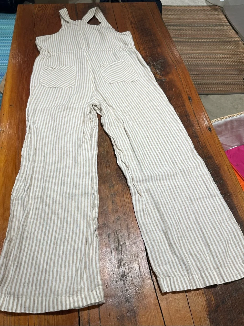 Mango MNG Linen Overalls, Cream Stripe, Women's Sm